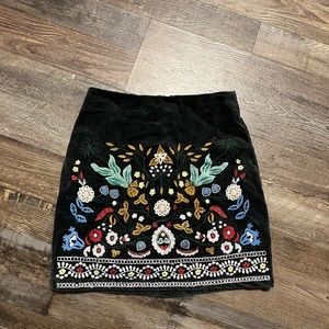 Embroidered Dark Green corduroy skirt